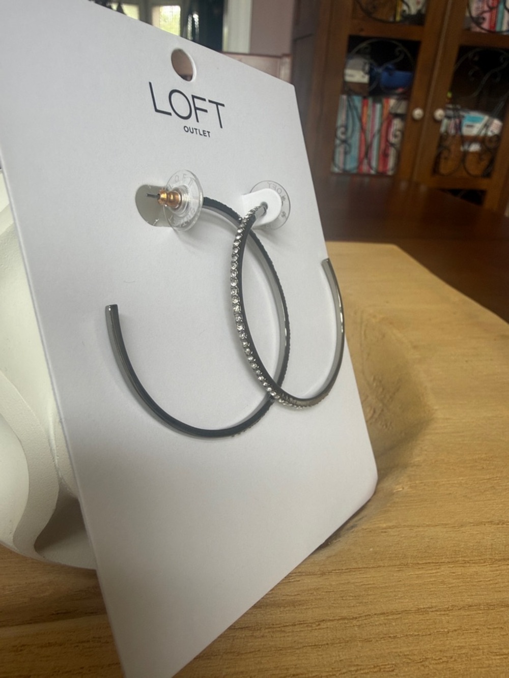 LOFT Hematite Colored Pave Crystal Hoop Earrings